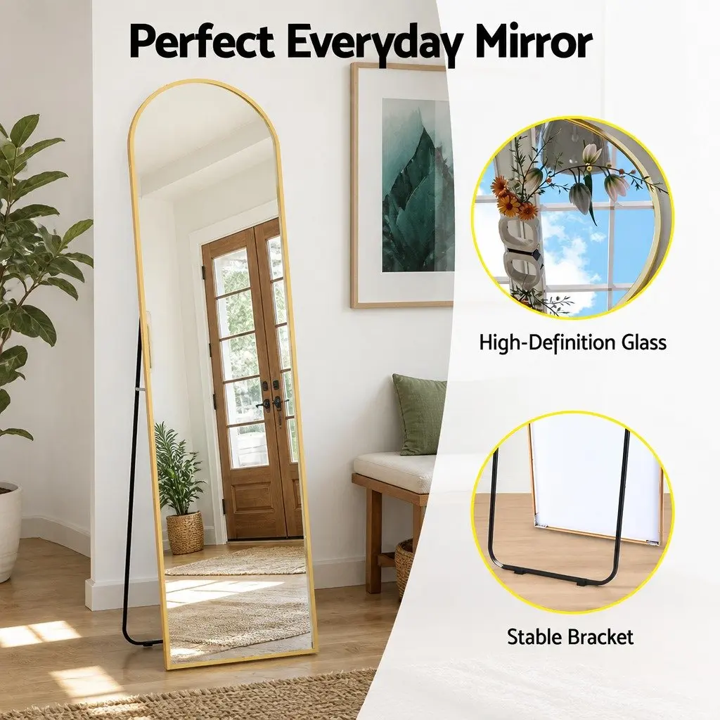 Full Length Mirror Arched Gold Frame 160cm Floor Standing Dressing for Bedroom