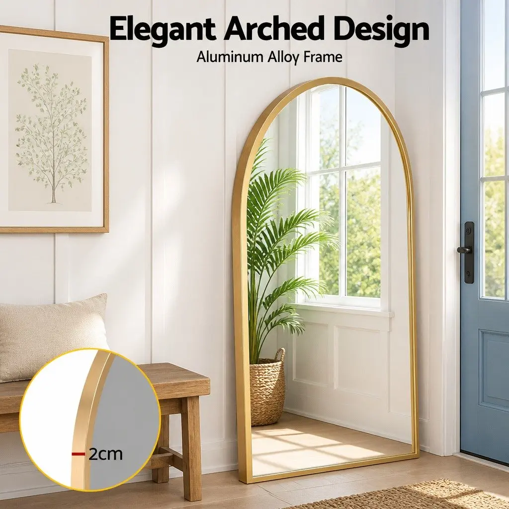 Full Length Mirror Arched Gold Frame 160cm Floor Standing Dressing for Bedroom