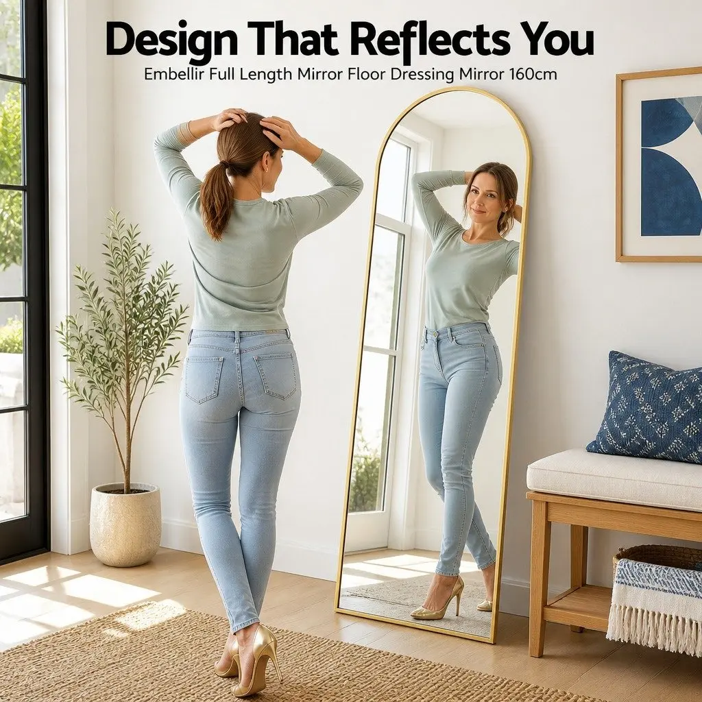 Full Length Mirror Arched Gold Frame 160cm Floor Standing Dressing for Bedroom
