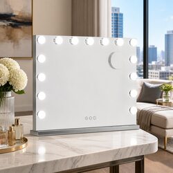 Makeup Mirror 58x46cm Hollywood Vanity with 15 LED Lights Tabletop Wall Mounted
