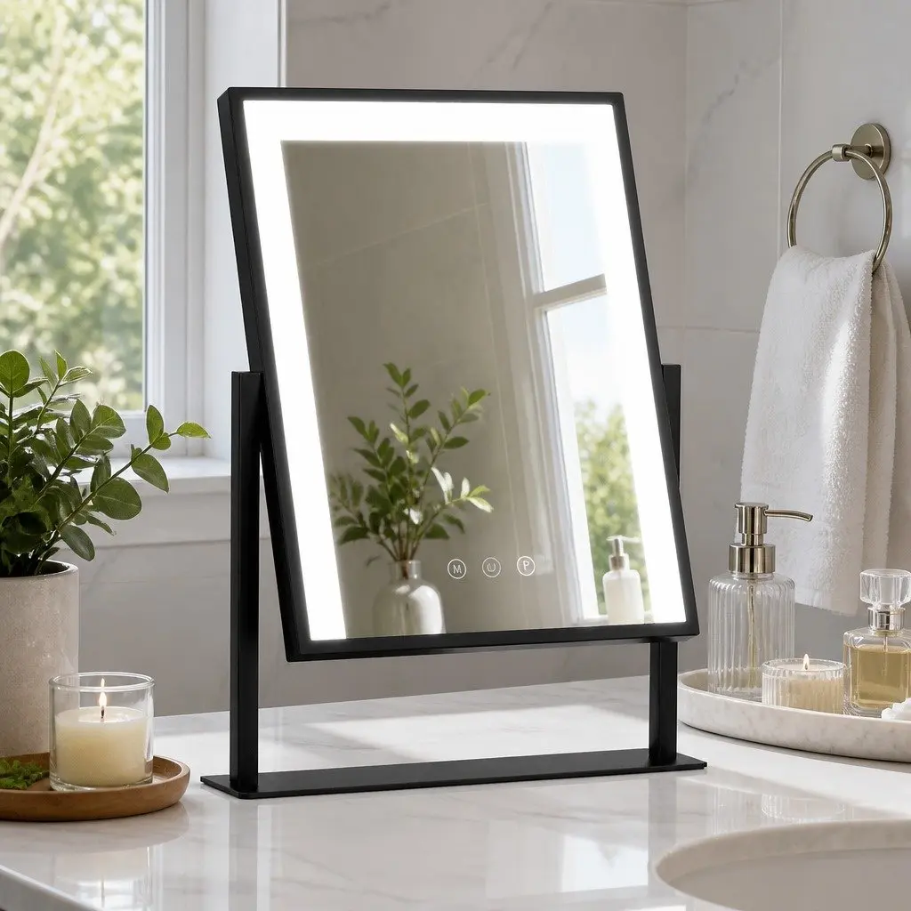 Makeup Mirror 30x40cm Hollywood Vanity LED Light Rotation Touch Control Black