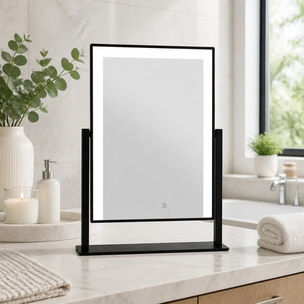 Makeup Mirror 30x40cm Hollywood Vanity LED Light Rotation Touch Control Black