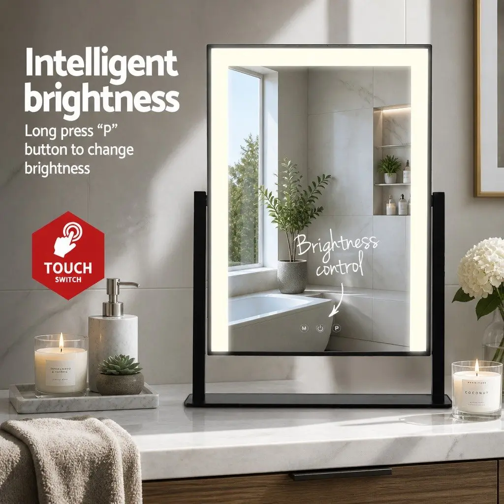 Makeup Mirror 30x40cm Hollywood Vanity LED Light Rotation Touch Control Black