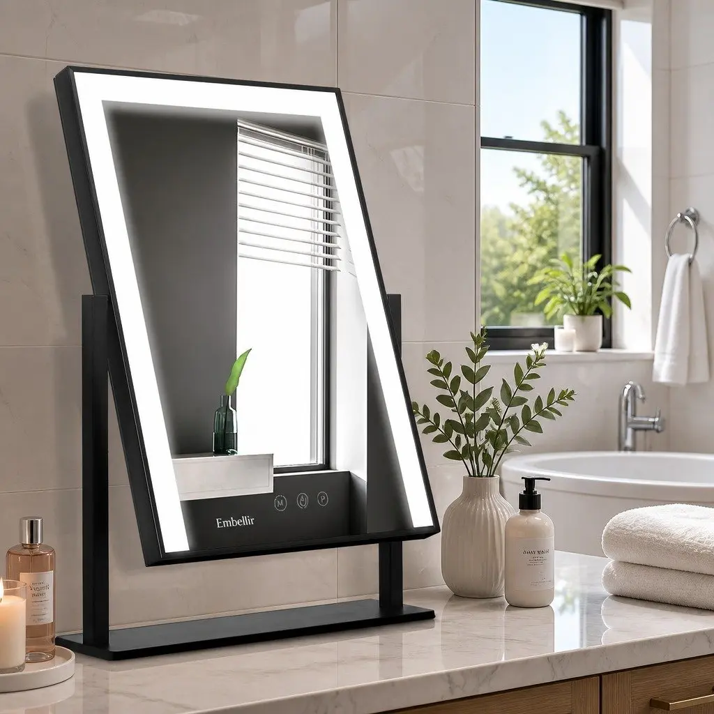 Makeup Mirror 30x40cm Hollywood Vanity LED Light Rotation Touch Control Black