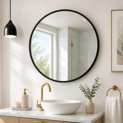 Round Wall Mirror 60cm Diameter Black Frame Bathroom Makeup Home Decor