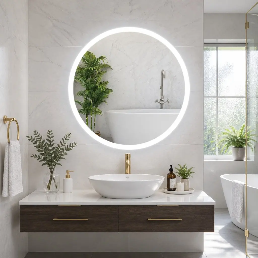 Round Wall Mirror LED Light 80cm White Anti-Fog Touch Control Bathroom Vanity Decor