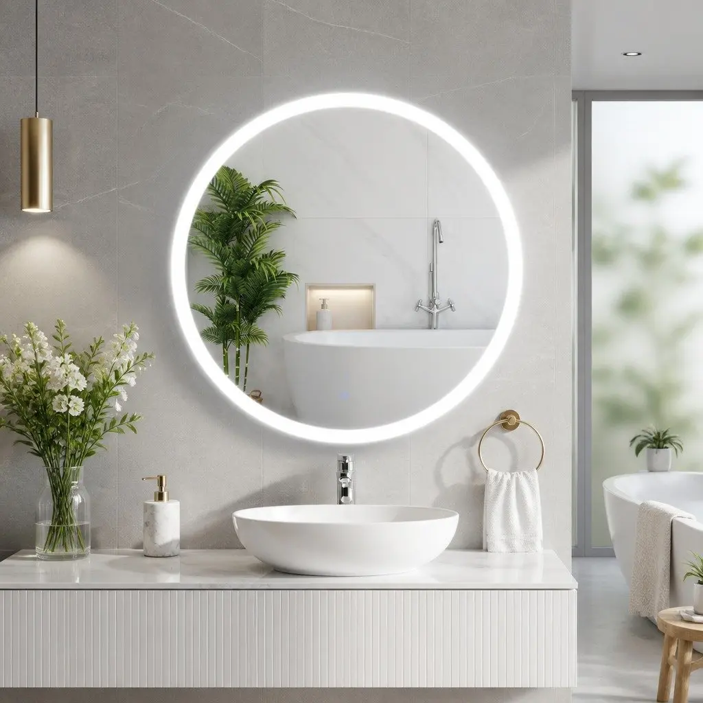 Round Wall Mirror LED Light 80cm White Anti-Fog Touch Control Bathroom Vanity Decor