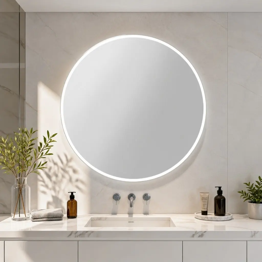 Round LED Wall Mirror 90cm Bathroom Vanity Light Makeup Home Decor White