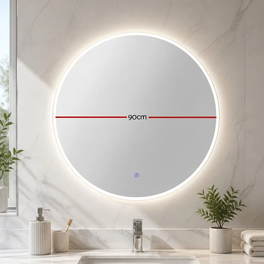 Round LED Wall Mirror 90cm Bathroom Vanity Light Makeup Home Decor White