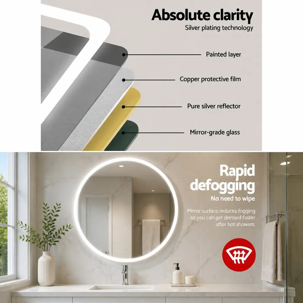 Round LED Wall Mirror 90cm Bathroom Vanity Light Makeup Home Decor White