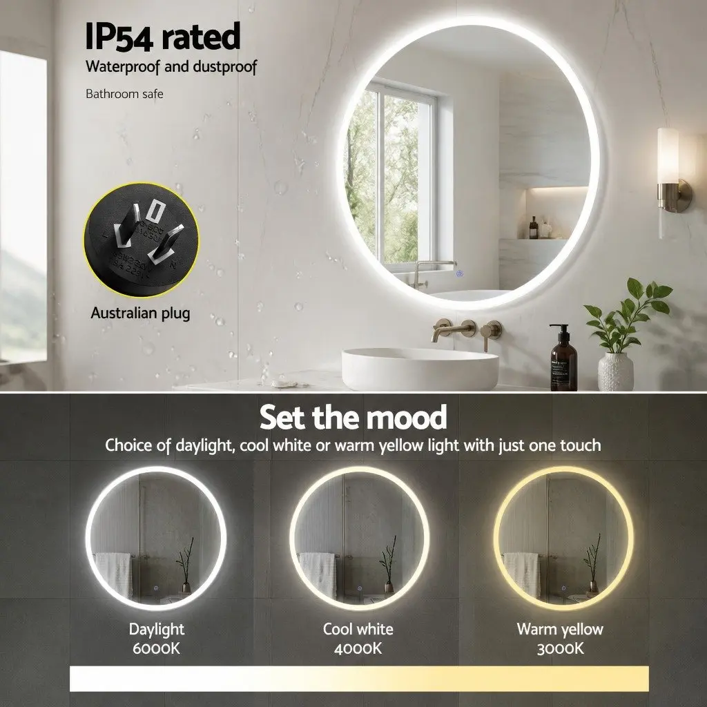 Round LED Wall Mirror 90cm Bathroom Vanity Light Makeup Home Decor White