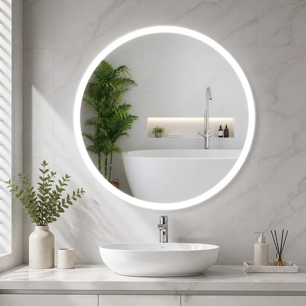 Round LED Wall Mirror 90cm Bathroom Vanity Light Makeup Home Decor White