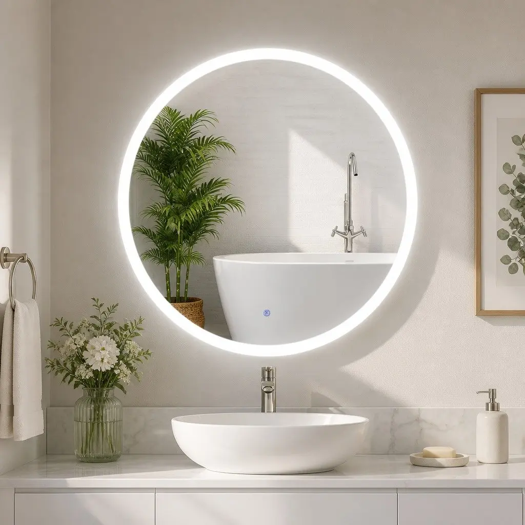 Round LED Wall Mirror 90cm Bathroom Vanity Light Makeup Home Decor White
