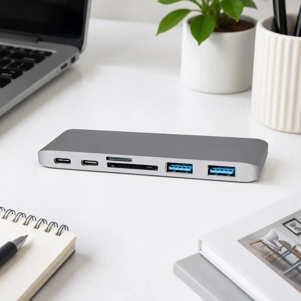 USB 3.0 Type-C Hub Aluminium Alloy 6 Port Grey Rapid Data Transfer Adapter