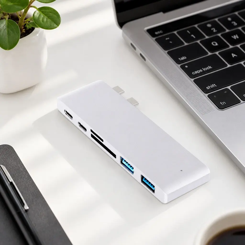 6 Port USB Type-C Hub Adapter Aluminium Silver