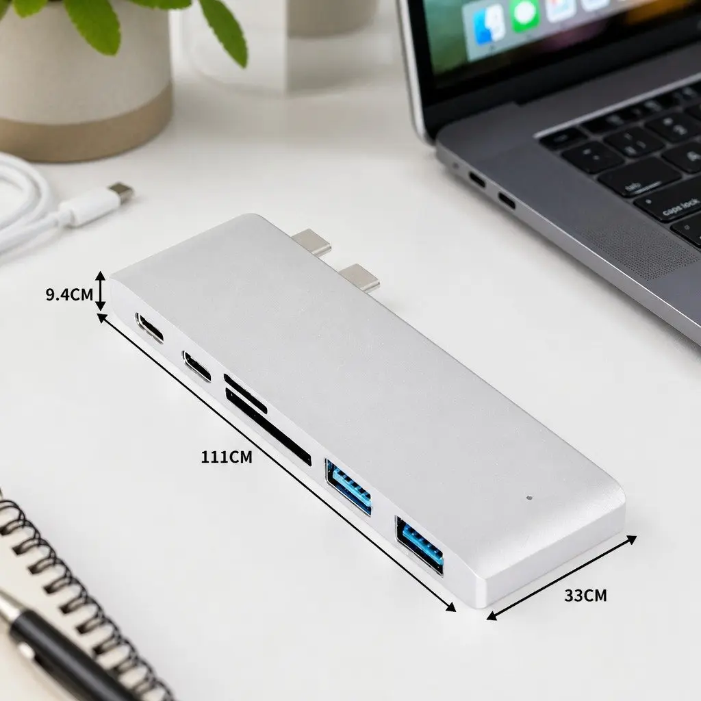 6 Port USB Type-C Hub Adapter Aluminium Silver