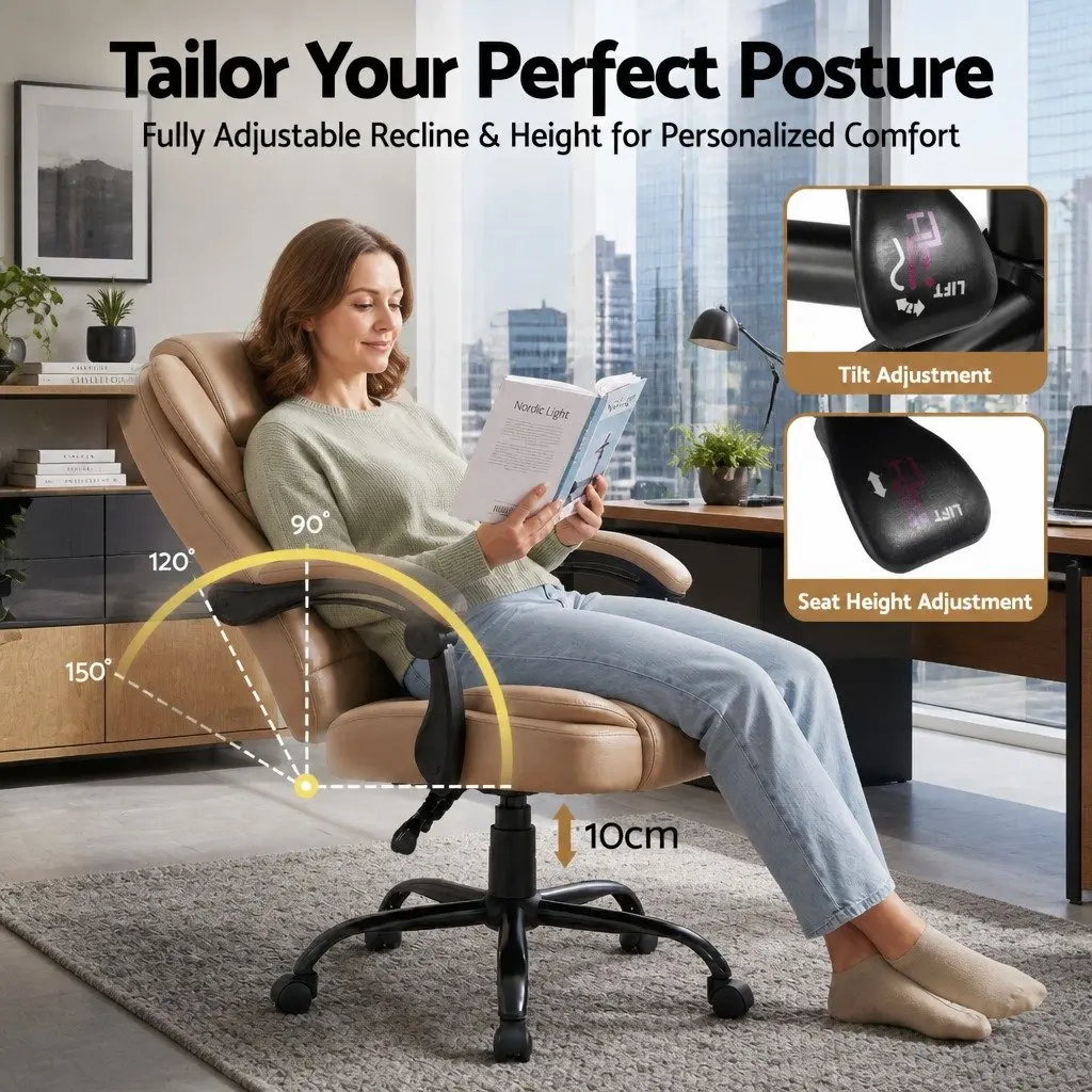 Executive Massage Chair PU Leather High Back Espresso Ergonomic Adjustable Recline with Two Zone Vibration Massage for Office Use