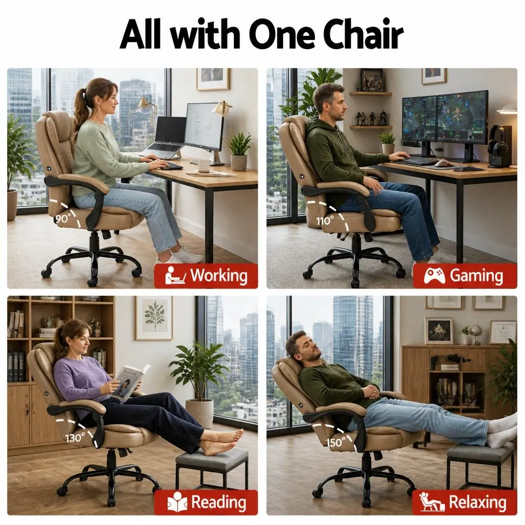 Executive Massage Chair PU Leather High Back Espresso Ergonomic Adjustable Recline with Two Zone Vibration Massage for Office Use