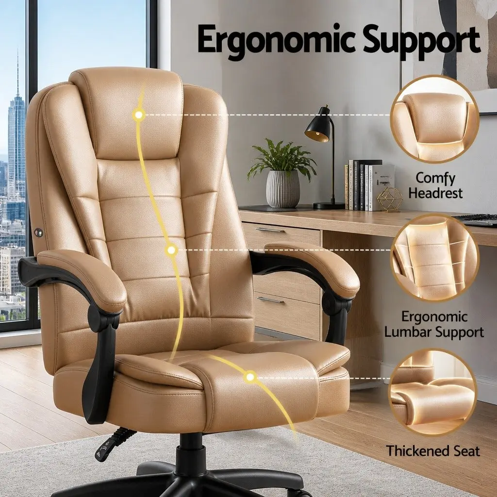 Executive Massage Chair PU Leather High Back Espresso Ergonomic Adjustable Recline with Two Zone Vibration Massage for Office Use