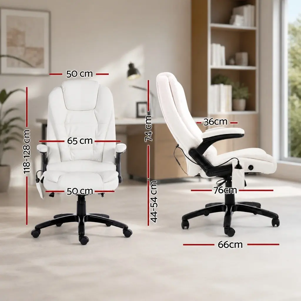 Massage Chair PU Leather High Back White 8 Point Heated Seat Recliner