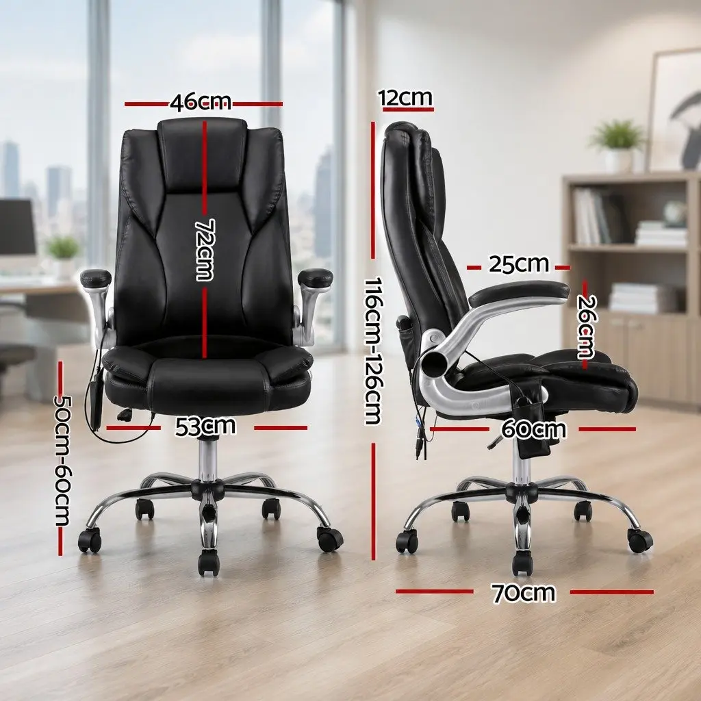 Massage Chair PU Leather High Back 8 Point Vibration Black