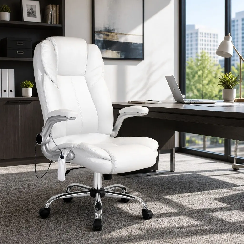 Massage Chair High Back PU Leather White