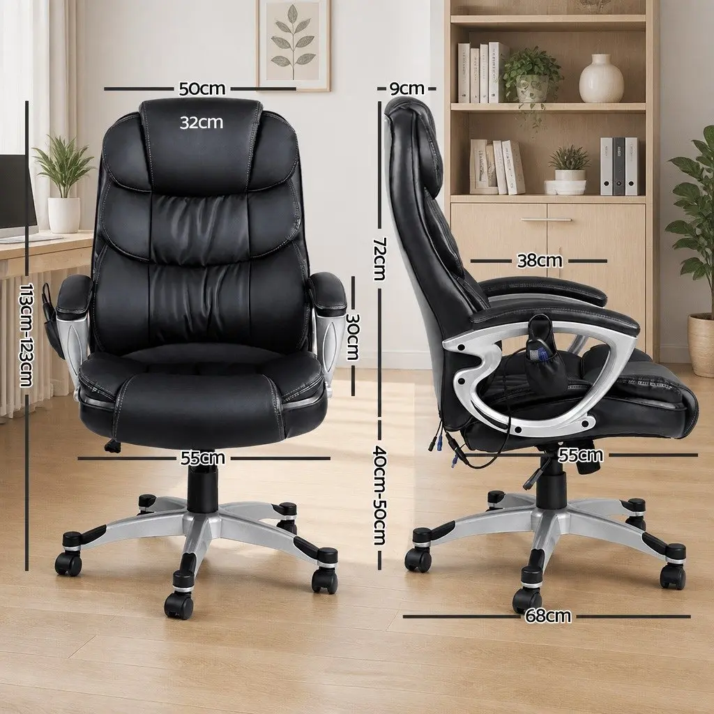 Massage Office Chair 8 Point Heated Seat Executive High Back Black PU Leather