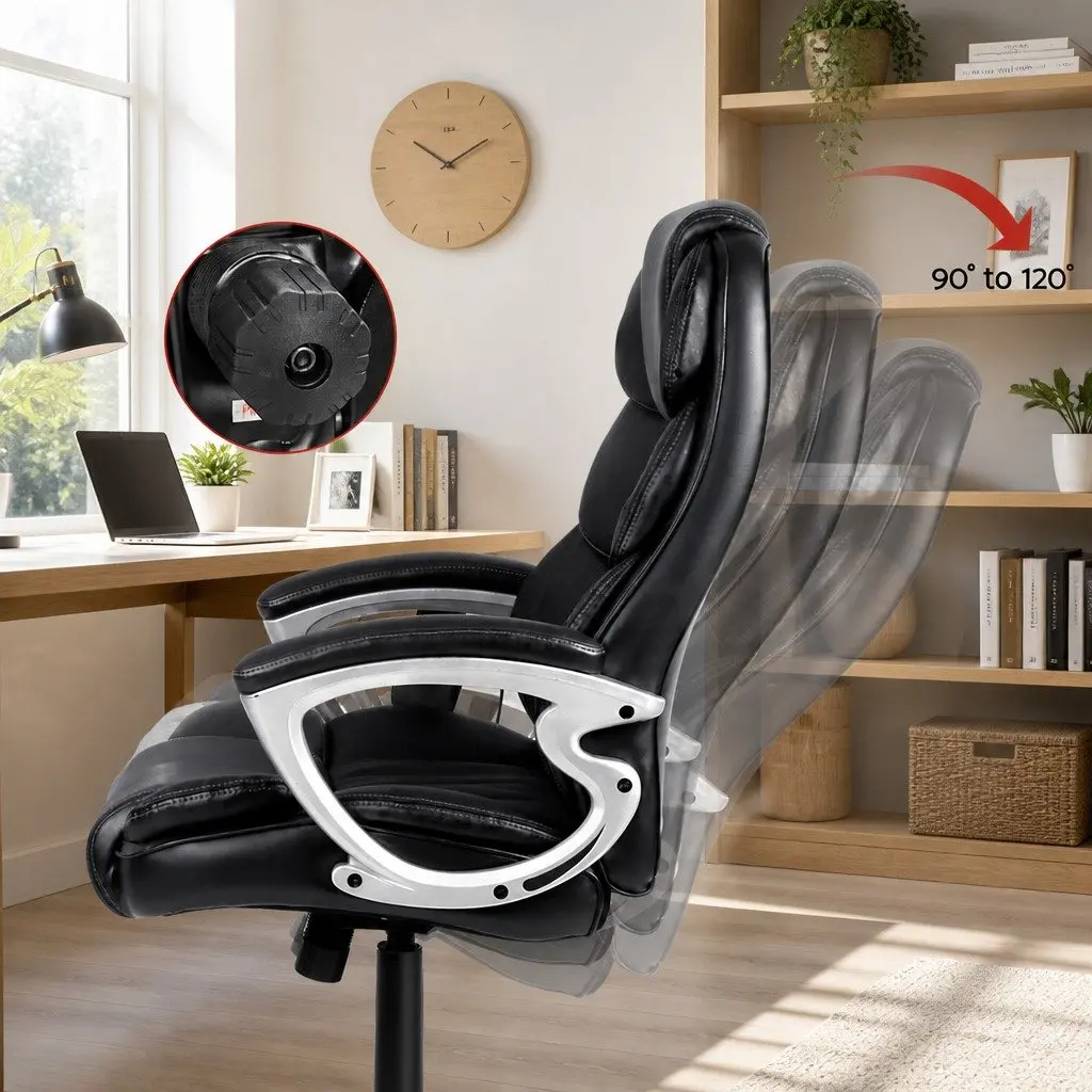 Massage Office Chair 8 Point Heated Seat Executive High Back Black PU Leather