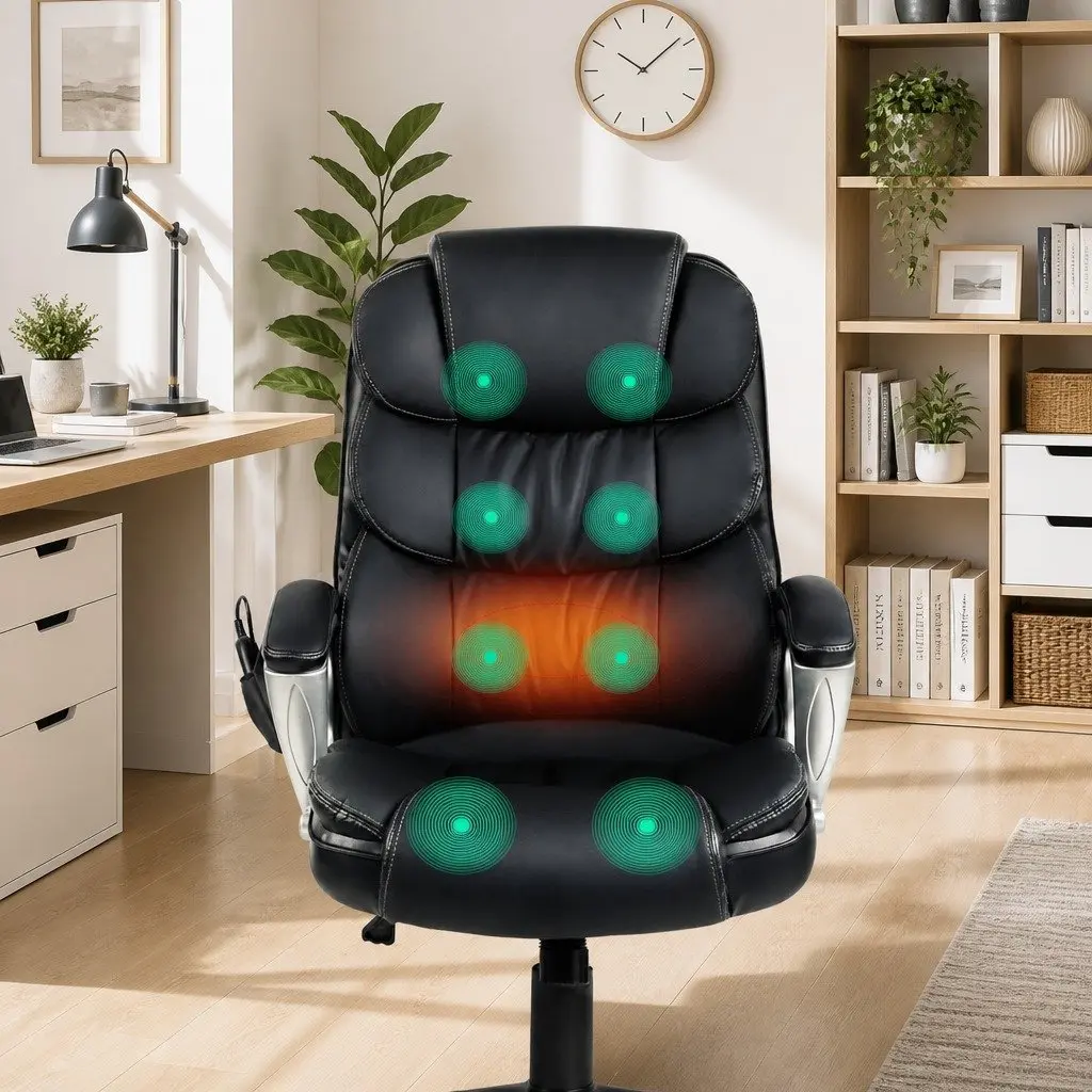 Massage Office Chair 8 Point Heated Seat Executive High Back Black PU Leather