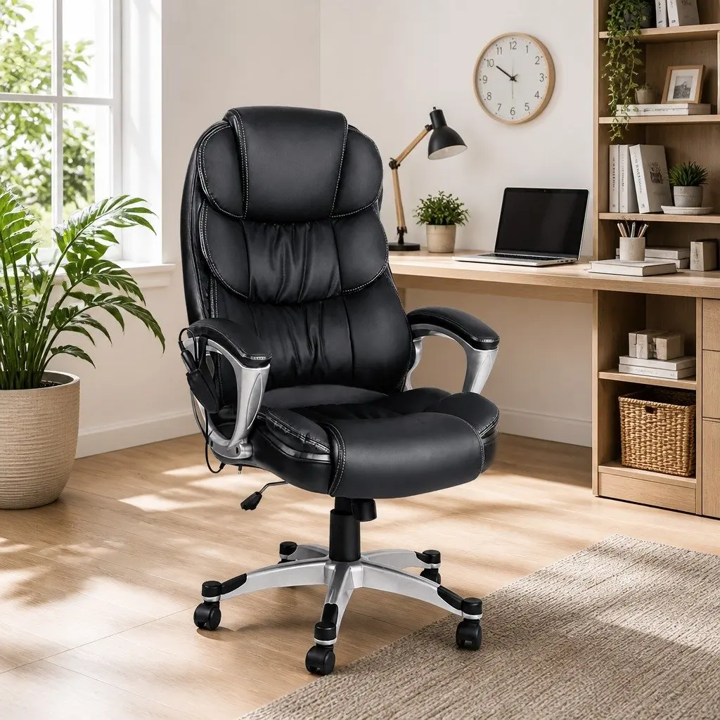 Massage Office Chair 8 Point Heated Seat Executive High Back Black PU Leather