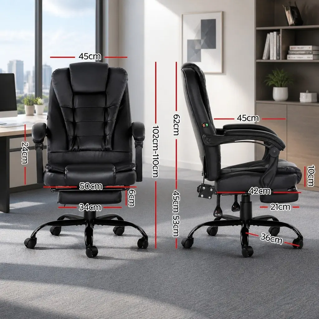 Massage Chair PU Leather Adjustable Recliner 2-Zone Black with Footrest