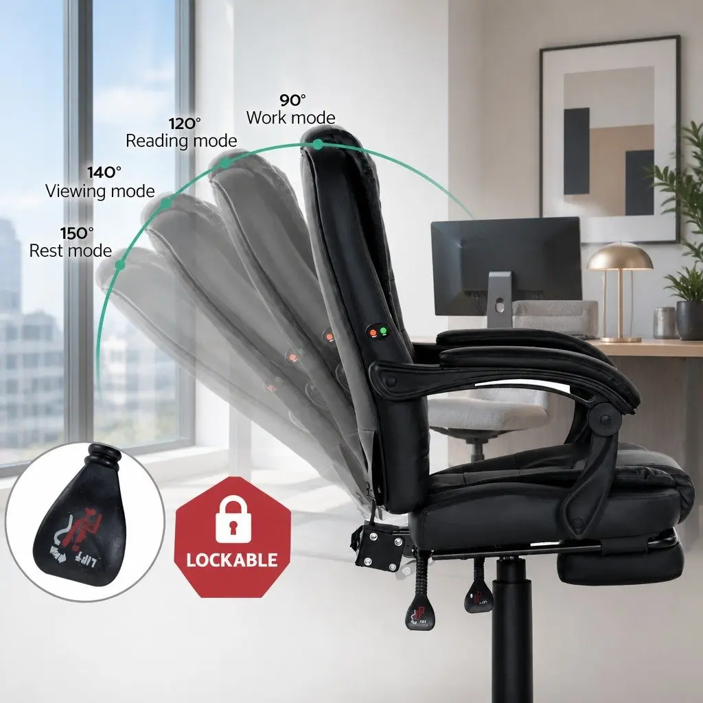Massage Chair PU Leather Adjustable Recliner 2-Zone Black with Footrest