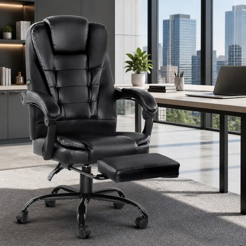 Massage Chair PU Leather Adjustable Recliner 2-Zone Black with Footrest