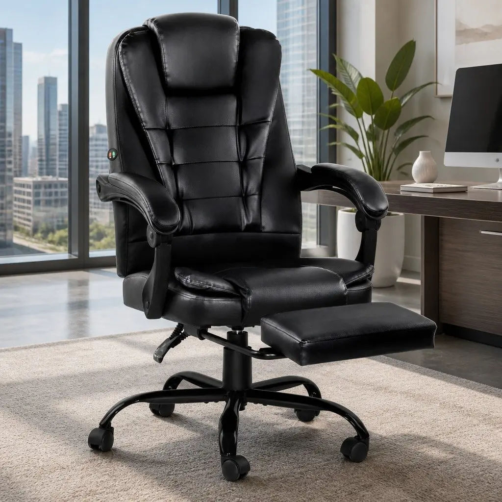 Massage Chair PU Leather Adjustable Recliner 2-Zone Black with Footrest