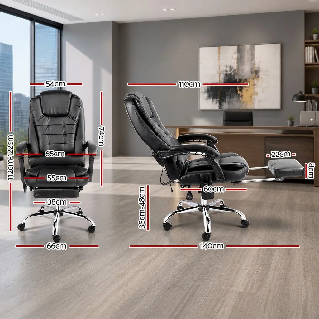 Massage Chair High Back PU Leather 8 Point Swivel Executive Desk Seat Black