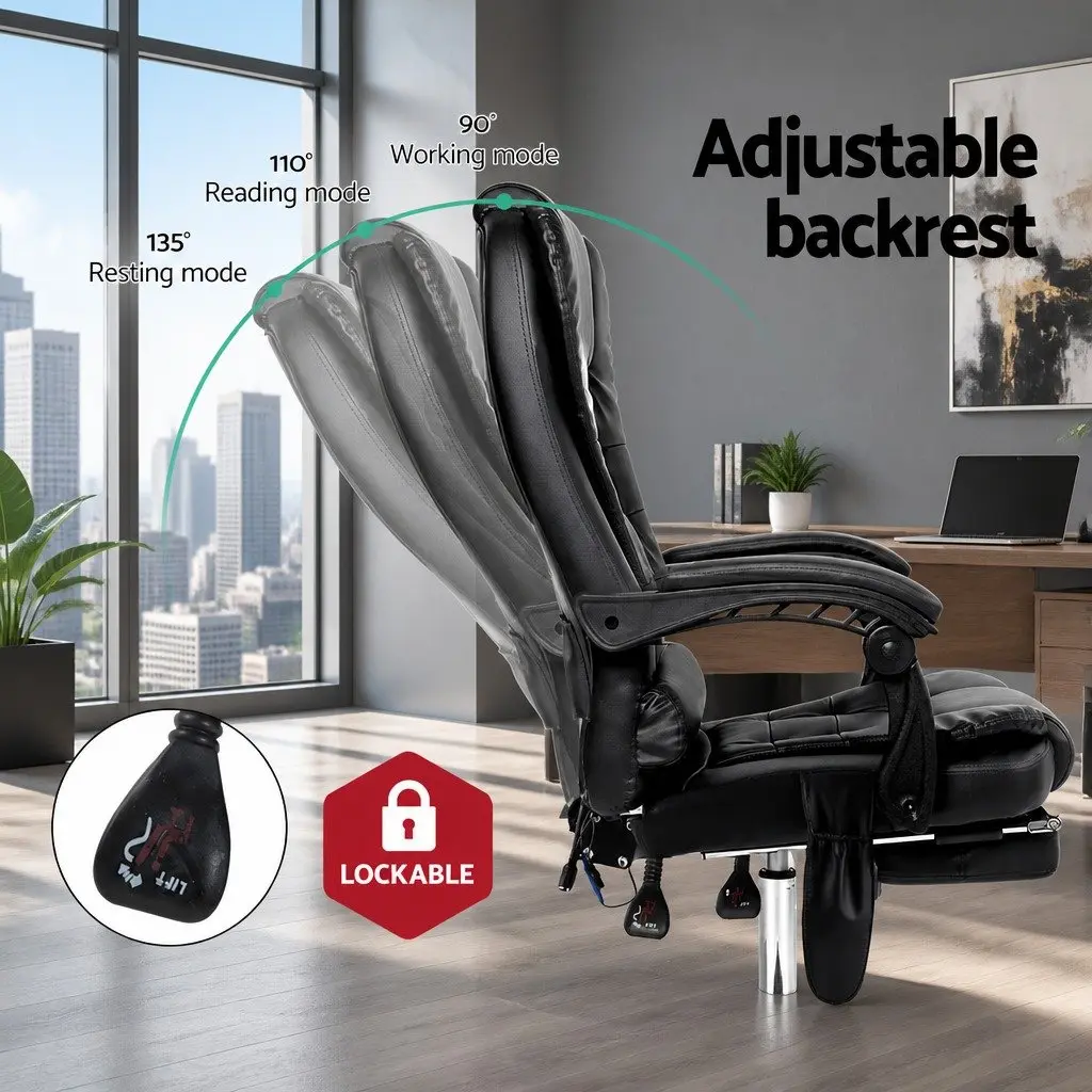 Massage Chair High Back PU Leather 8 Point Swivel Executive Desk Seat Black