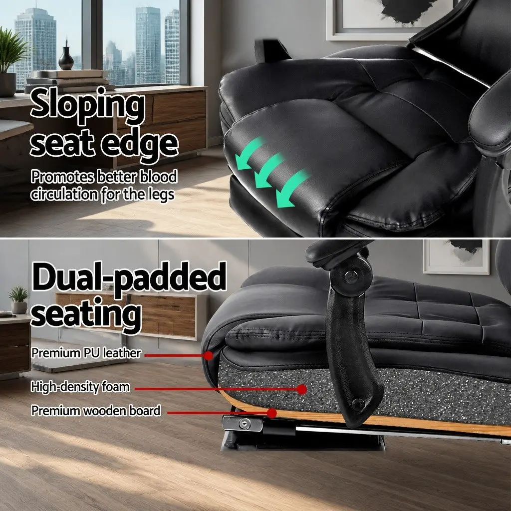 Massage Chair High Back PU Leather 8 Point Swivel Executive Desk Seat Black