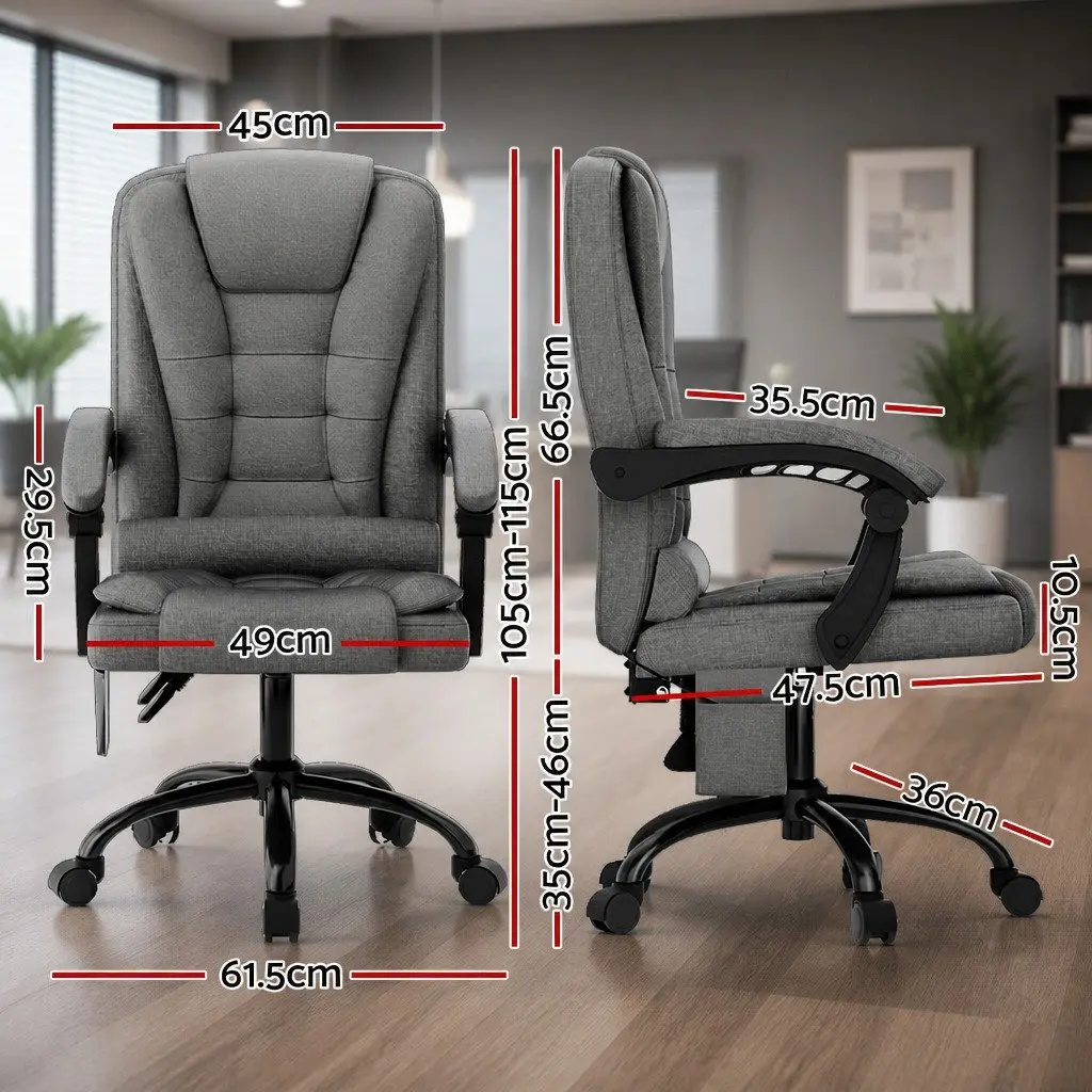 Massage Chair Grey High Back Fabric 2 Point Vibration Lumbar Support Reclining