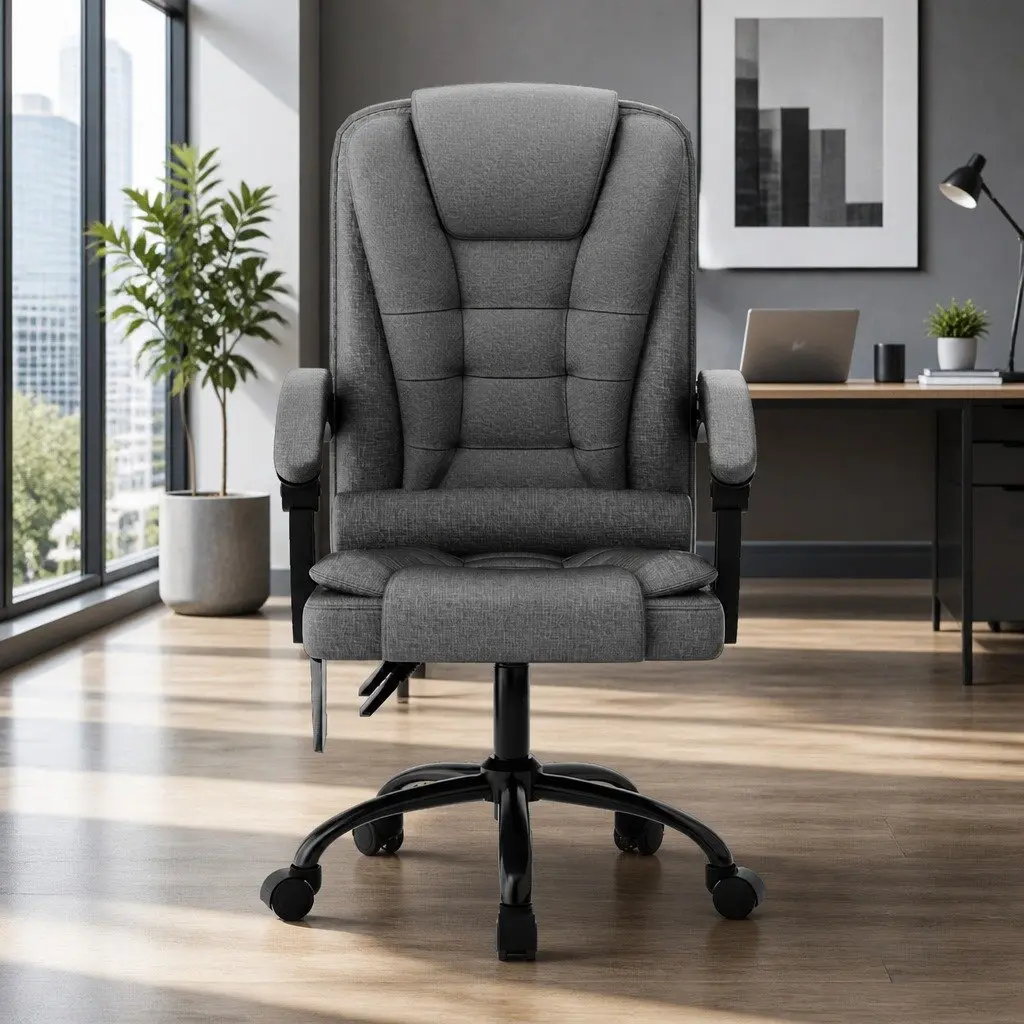 Massage Chair Grey High Back Fabric 2 Point Vibration Lumbar Support Reclining