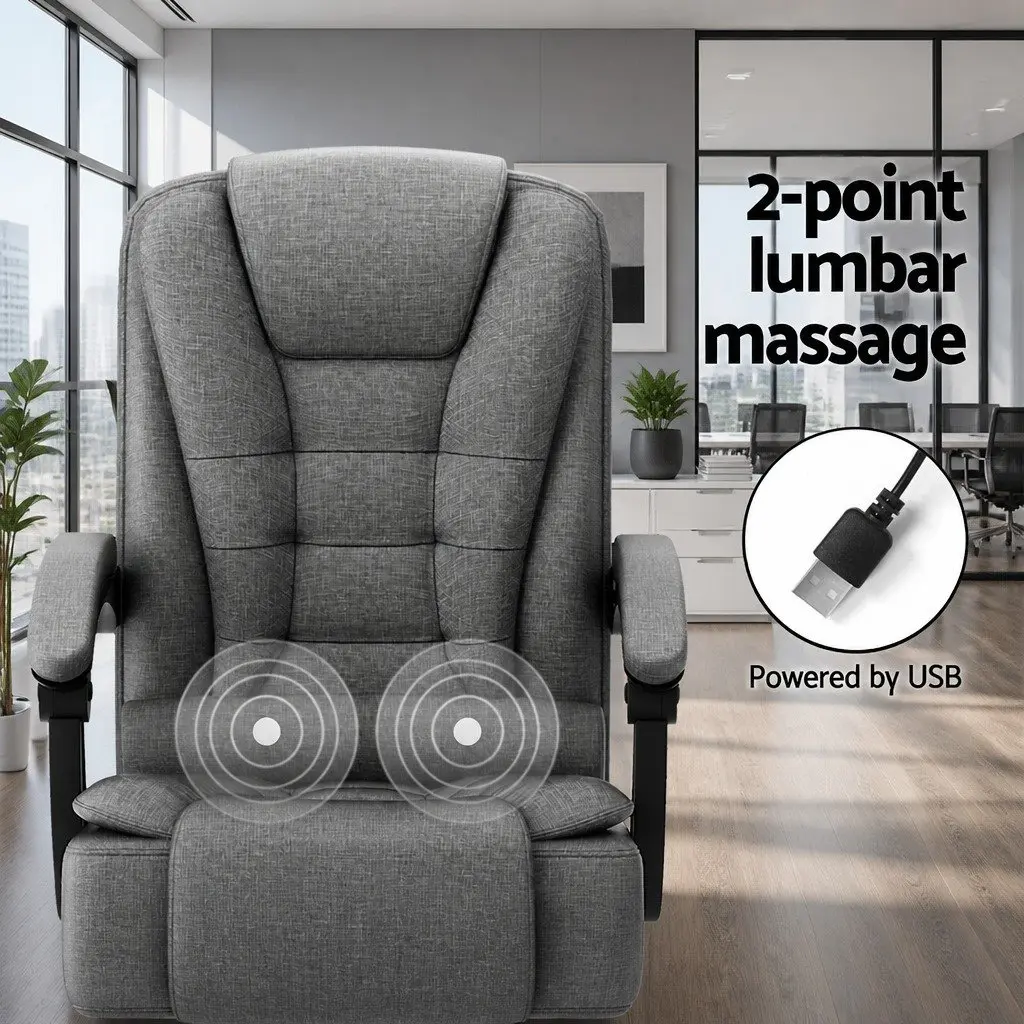Massage Chair Grey High Back Fabric 2 Point Vibration Lumbar Support Reclining
