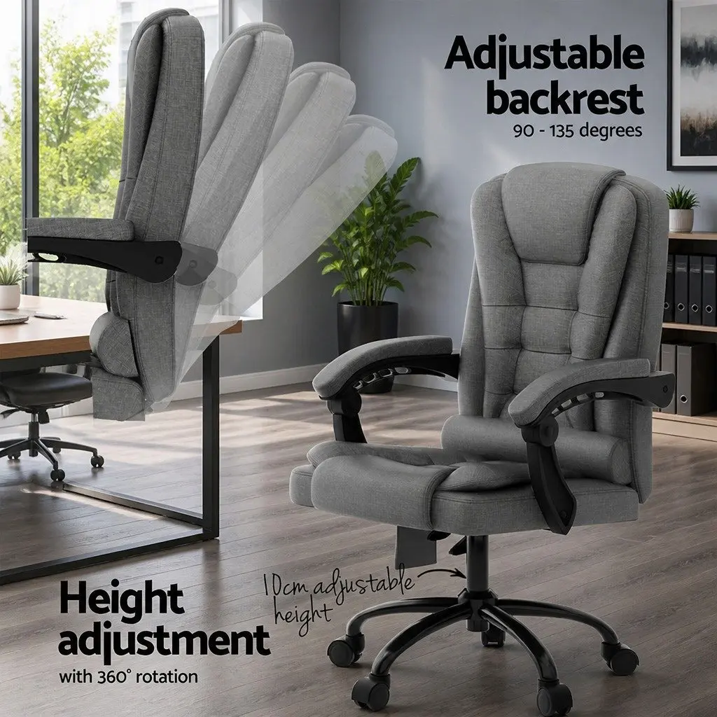 Massage Chair Grey High Back Fabric 2 Point Vibration Lumbar Support Reclining