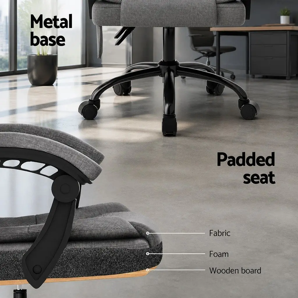 Massage Chair Grey High Back Fabric 2 Point Vibration Lumbar Support Reclining