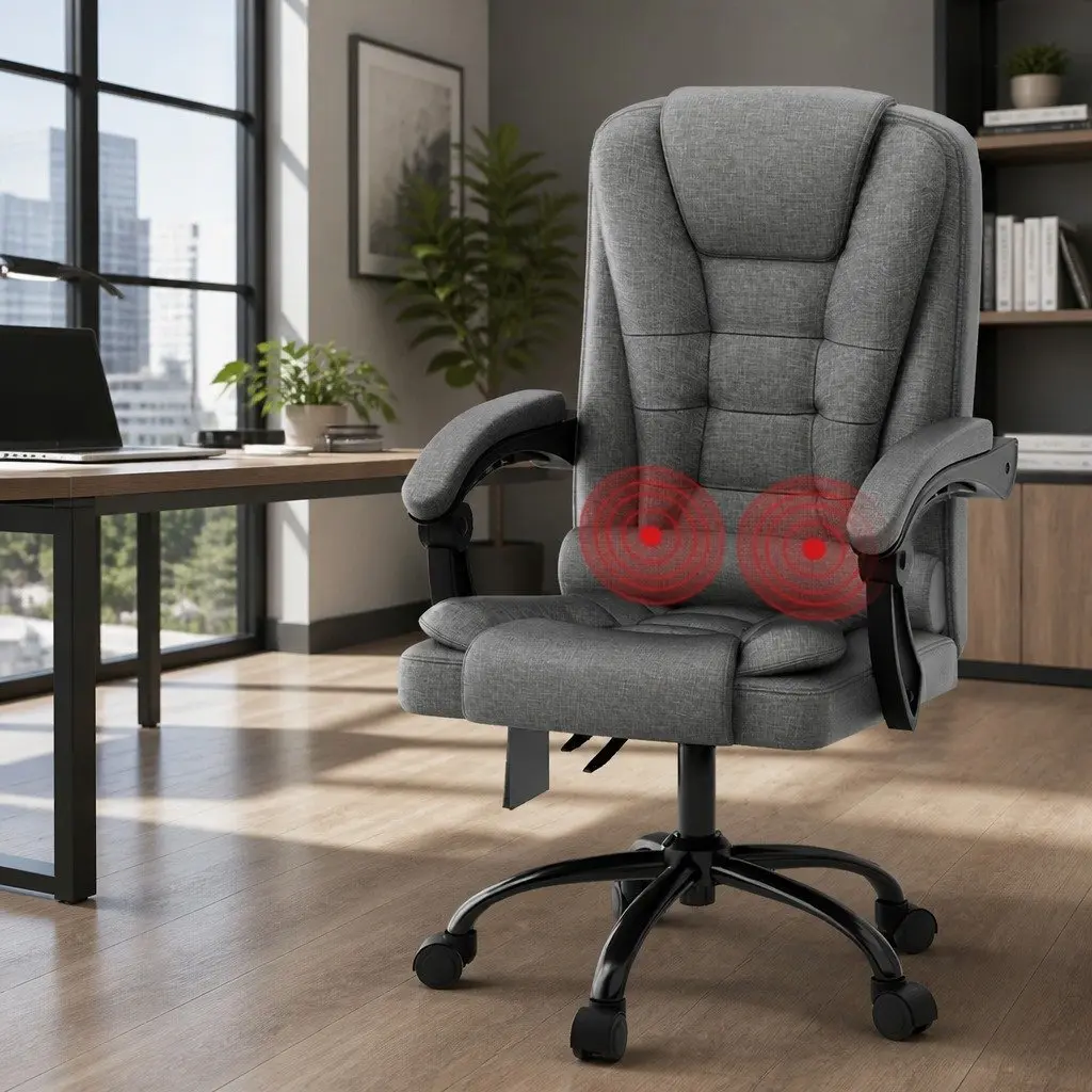 Massage Chair Grey High Back Fabric 2 Point Vibration Lumbar Support Reclining
