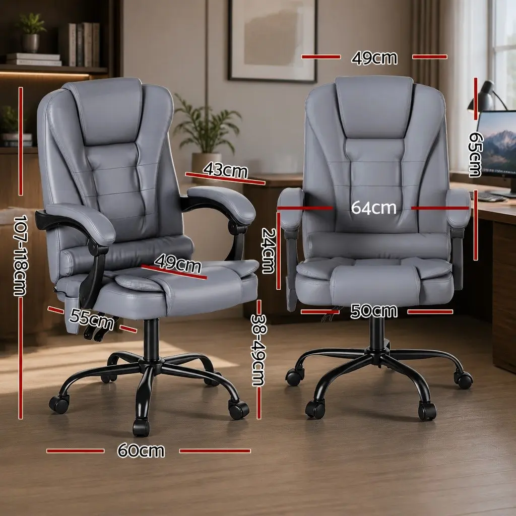 Massage Chair Ergonomic PU Leather 135 Degree Reclining Grey
