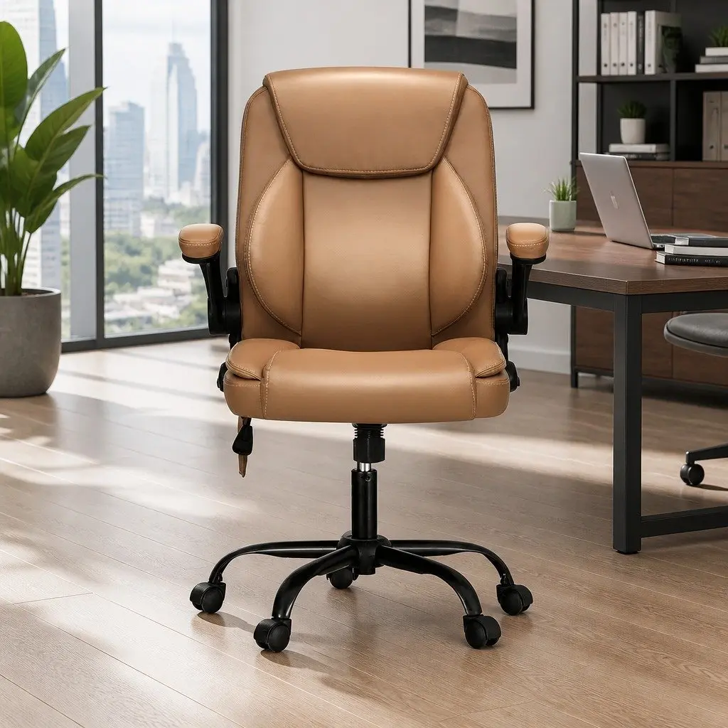 Massage Office Chair PU Leather Mid Back Sand