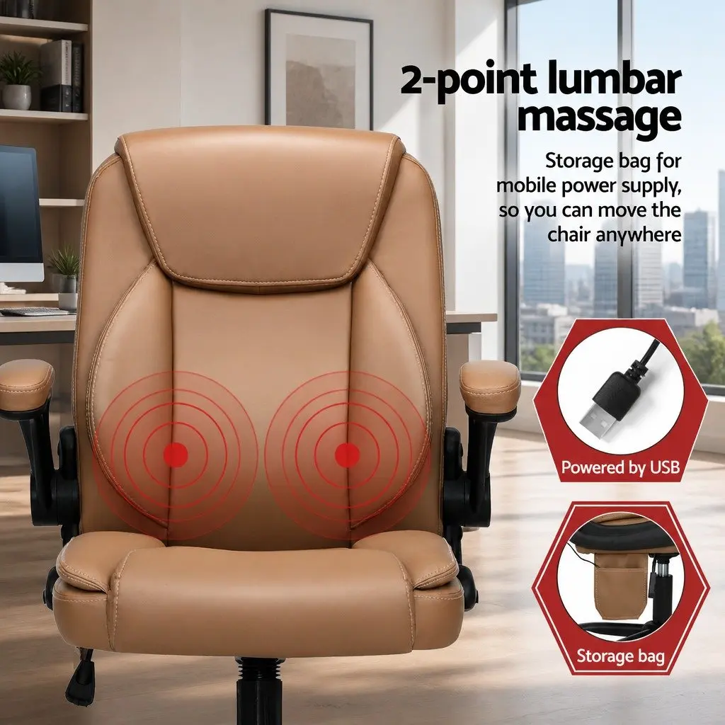 Massage Office Chair PU Leather Mid Back Sand