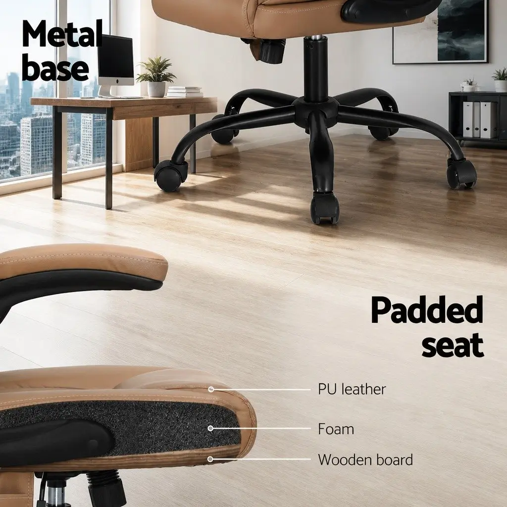 Massage Office Chair PU Leather Mid Back Sand