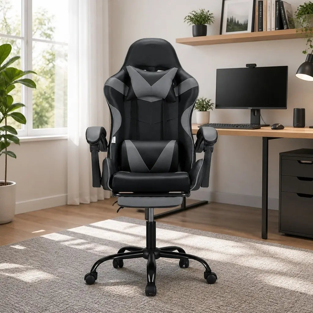 Massage Chair Ergonomic PVC Leather 360 Degree Rotating Grey or Black