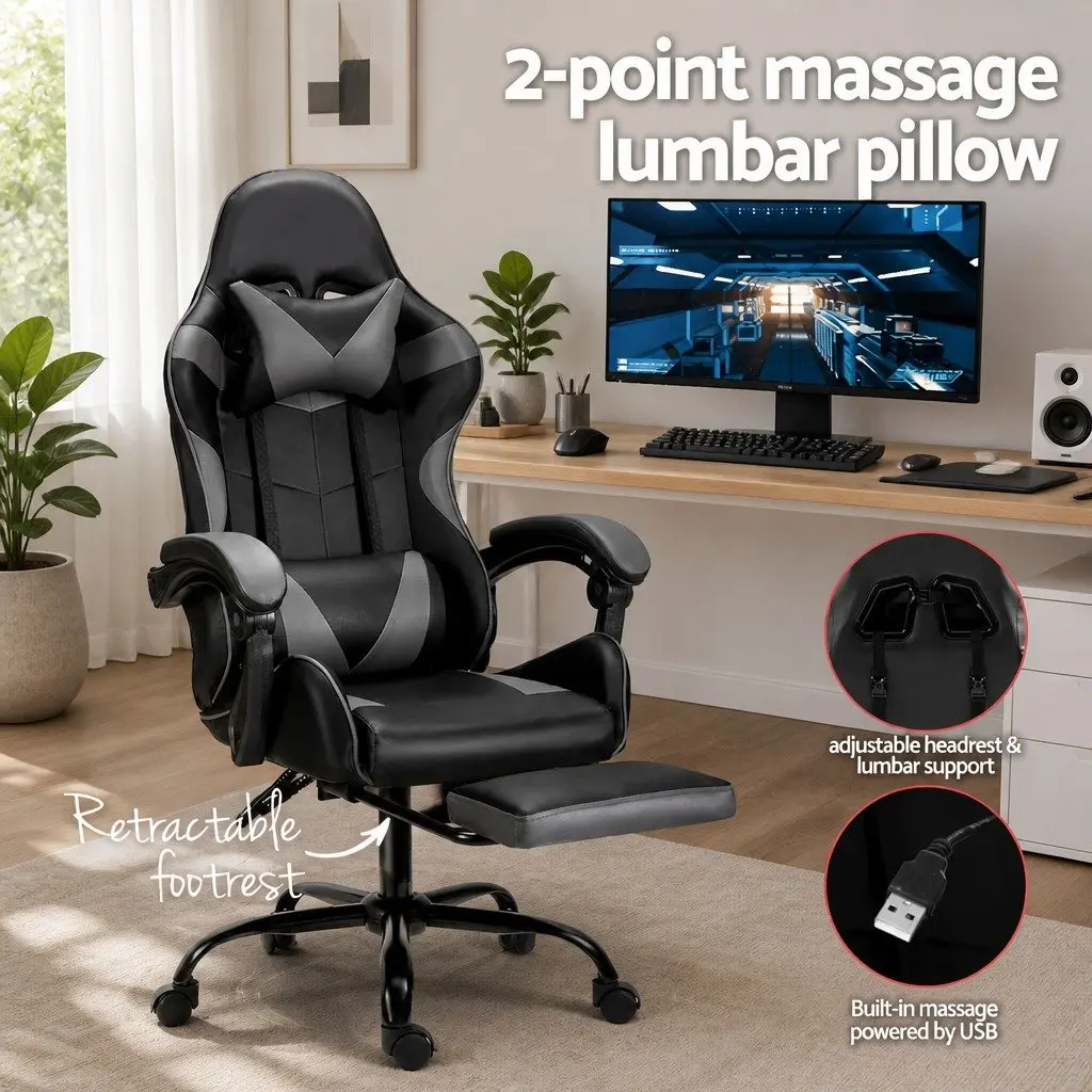 Massage Chair Ergonomic PVC Leather 360 Degree Rotating Grey or Black