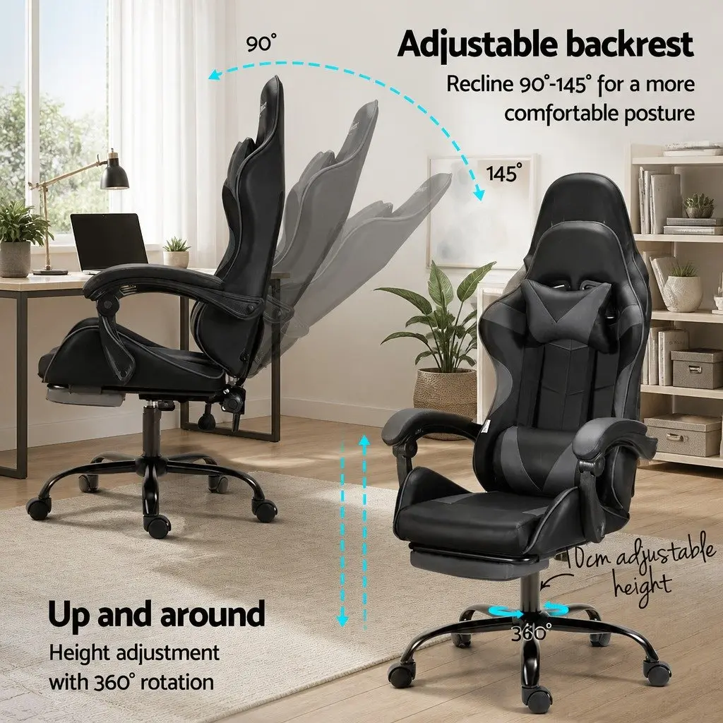 Massage Chair Ergonomic PVC Leather 360 Degree Rotating Grey or Black